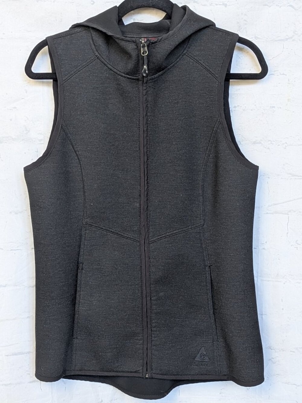 Gerry Womens Size S Hooded Vest Black Full Zip Softshell Scuba Jacket Sleeveless